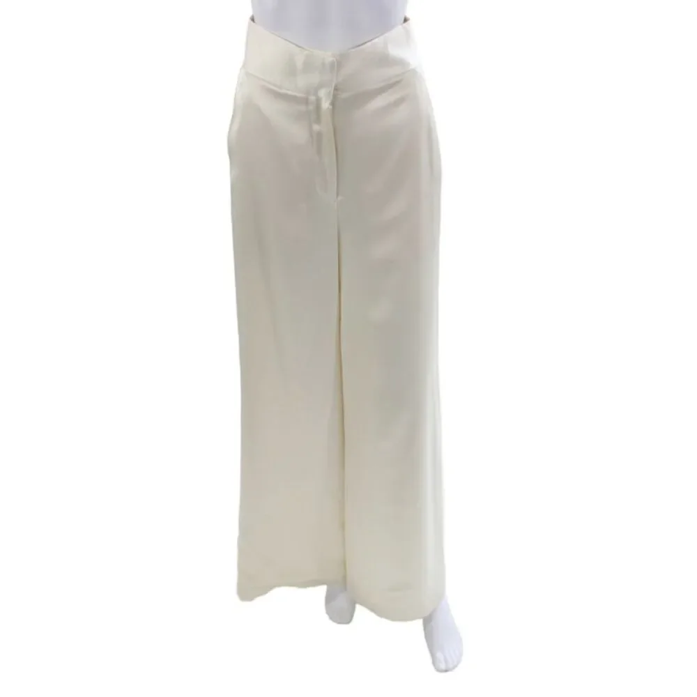 Toccin Women Dress Pants Satin Ivory Button Minimalist Inseam 32 Size XS
